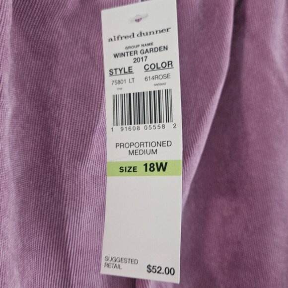Alfred Dunner 18W Corduroy Pants Light Pink Rose Pull On Elastic Waist Pants - Picture 4 of 8